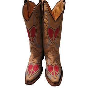 Vintage Corral Teens Hearts & Wings Girls Cowboy Boots Leather Size 2T